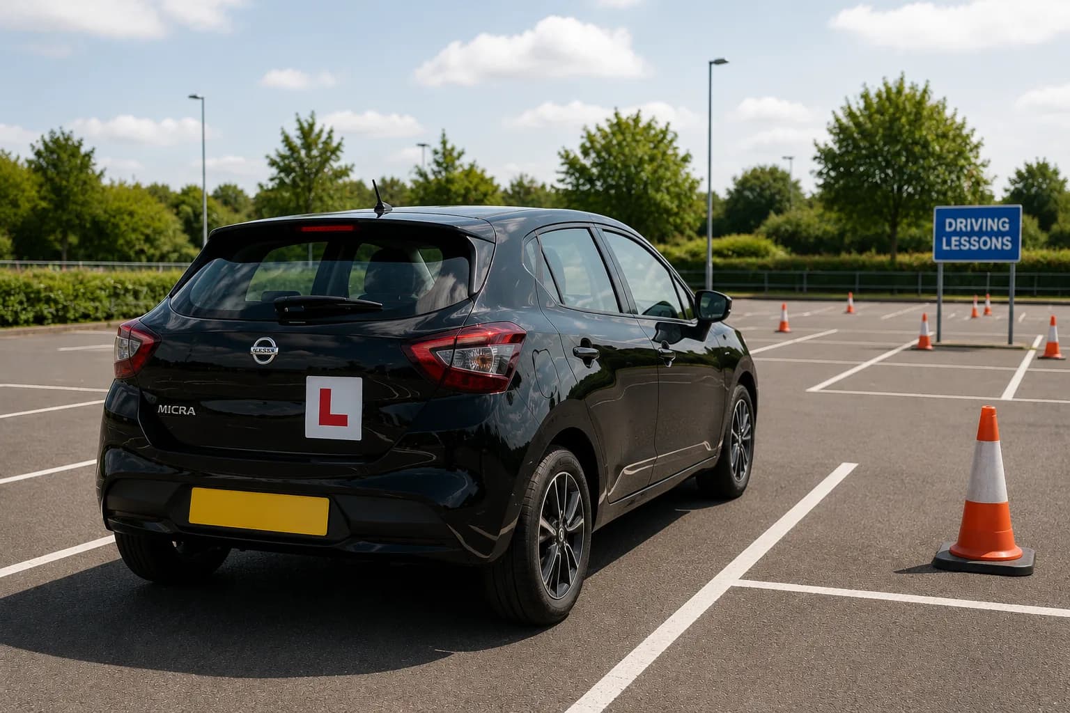 DrivePro Midlands learner car with L-plates at a practice area for manual driving lessons across the East Midlands
